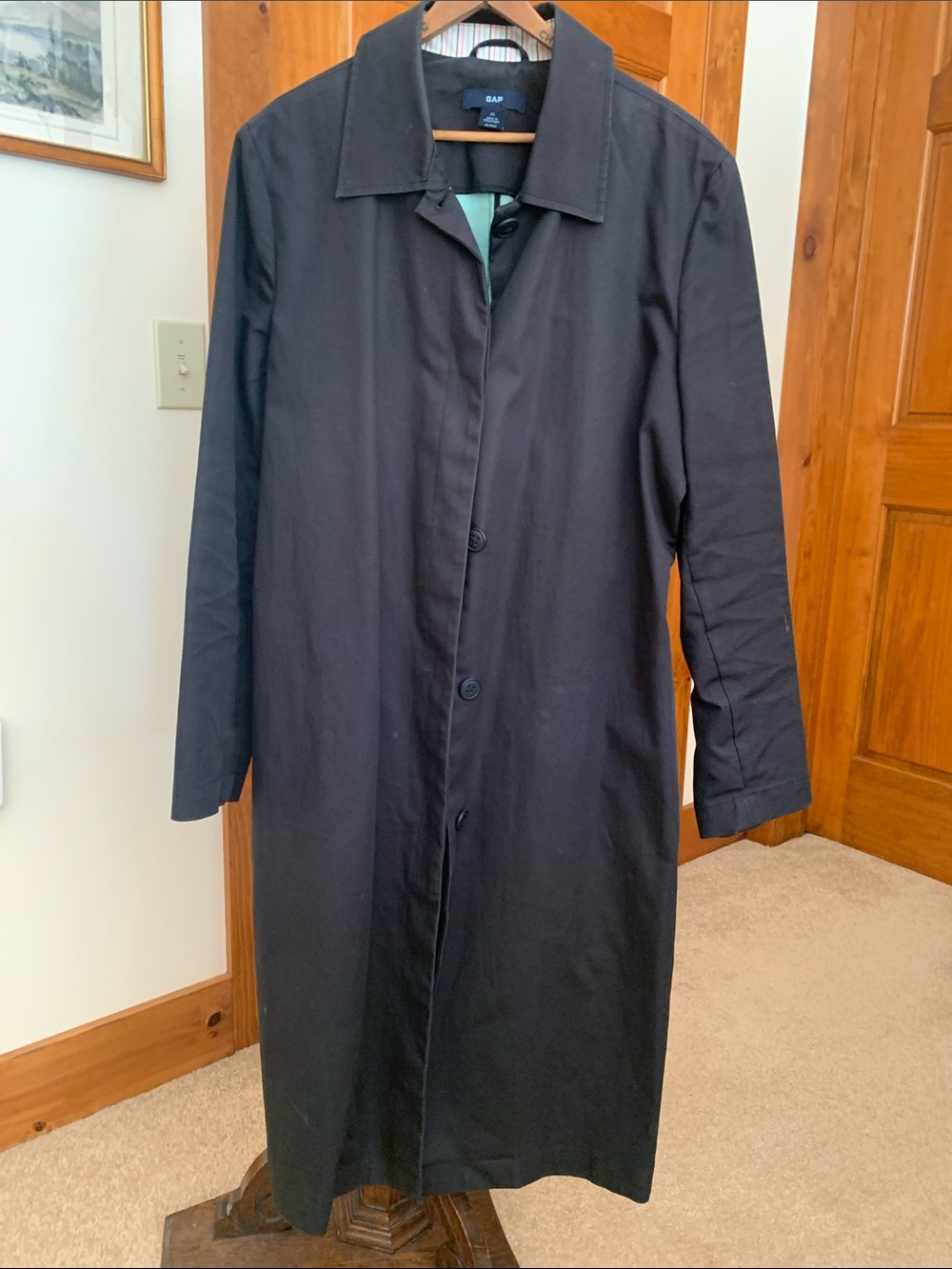 GAP Black Single-Breasted Long Coat, XL, women’s